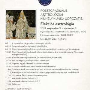 Posztgraduális asztrológiai műhelymunka-sorozat 5. Elekciós asztrológia (2025)